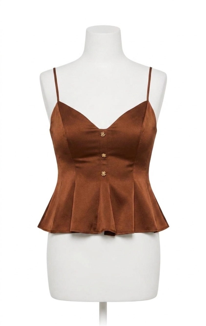 NEW ASTR paislee satin pleated peplum top in brown